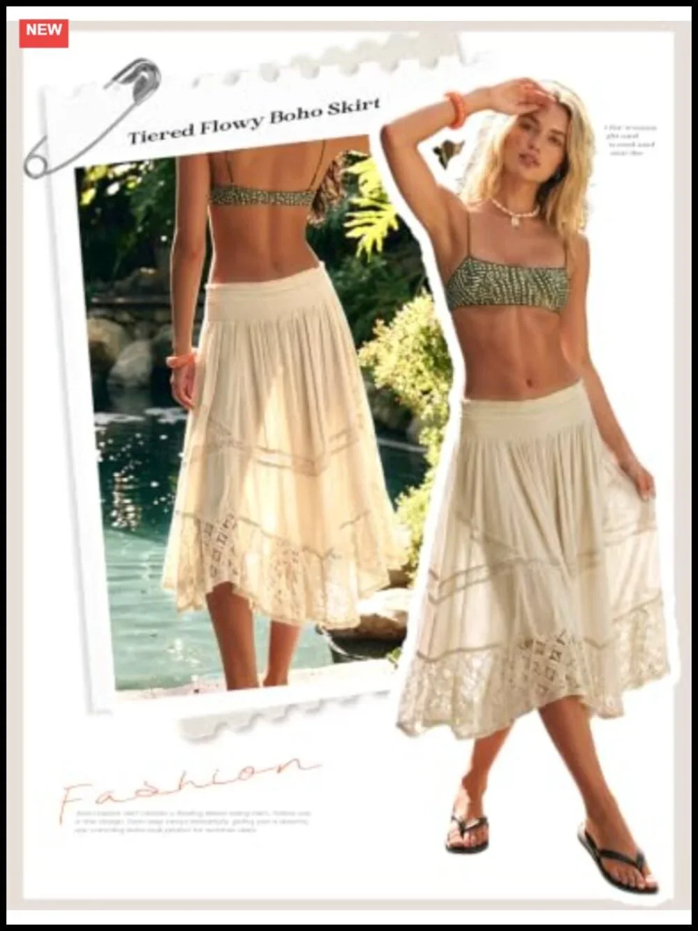 Asymmetrical Lace Tiered Flowy Boho Skirt | Elastic Waist Midi A-Line
